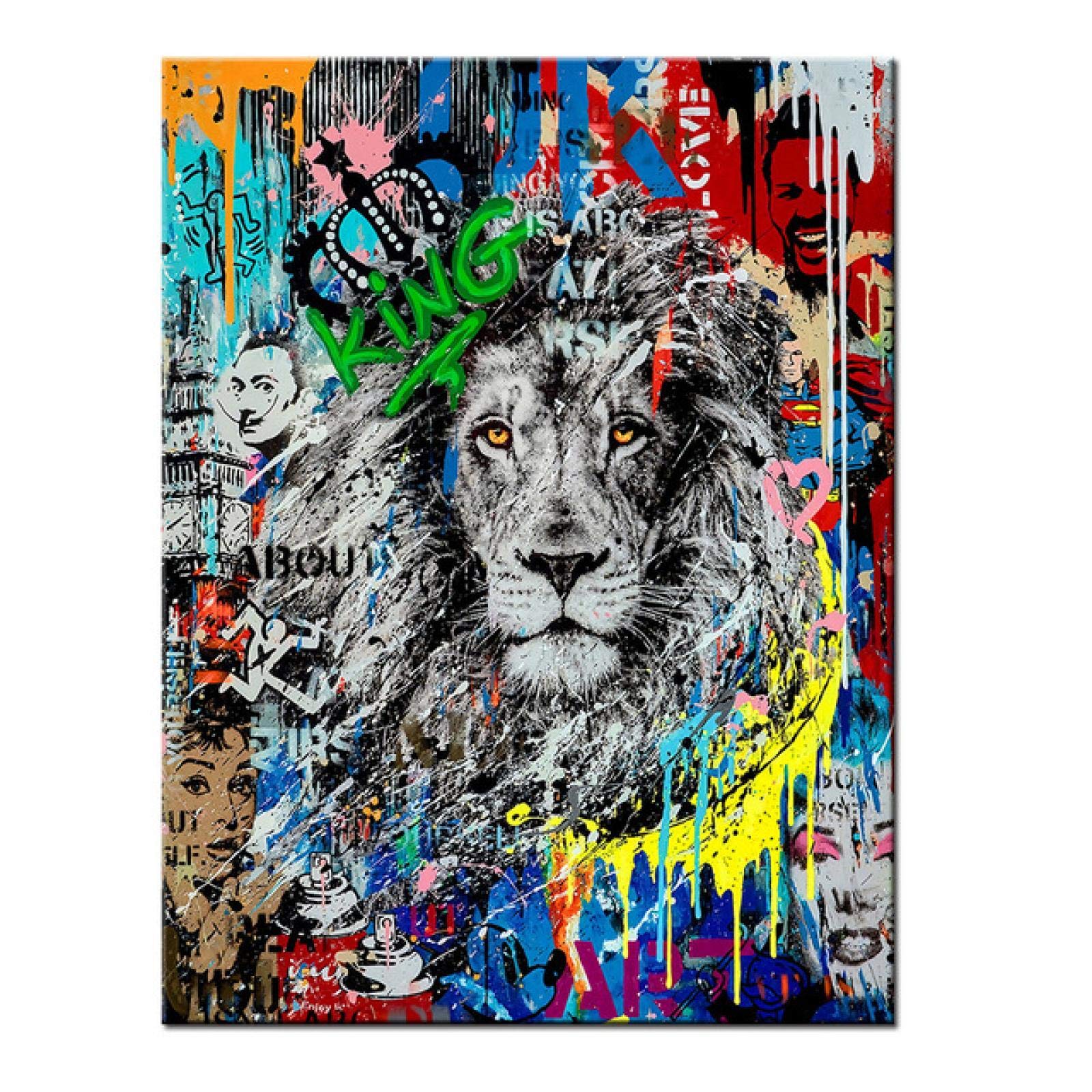 Amazon.co.jp: 壁にライオンの落書きアートキャンバス絵画アート